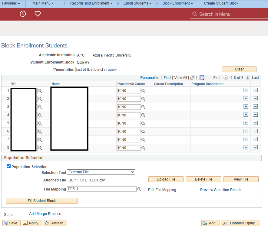 Example Student Block Setup